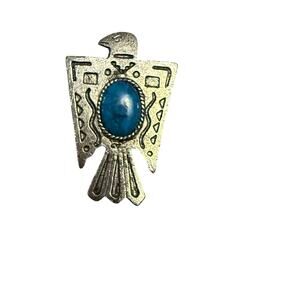 Vintage‎ Native American Style Thunderbird Brooch Pin Faux Turquoise Stone 1.75”